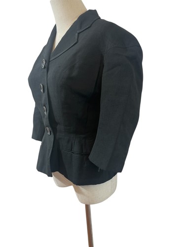 Vintage Late 1940s Raw Silk Black Jacket High End Tailored Post WWII New Look - Picture 3 of 13