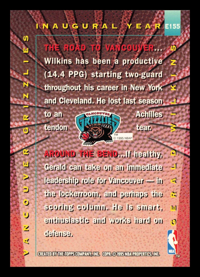 Gerald Wilkins #E155 1995-96 Stadium Club Vancouver Grizzlies Basketball - Image 2 of 2
