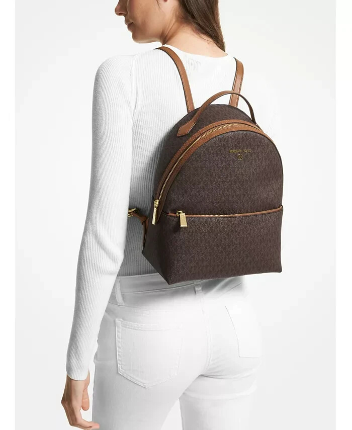 ?MICHAEL KORS VALERIE MEDIUM BACKPACK BROWN LOGO SIGNATURE 