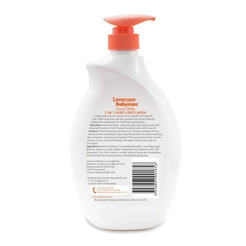 Pack of 2 -Lovercare Babymac Goat's Milk 2in1 Head & Body Wash 1L-Baby  Bath - Picture 3 of 6