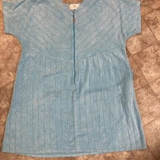 Vtg Stan Herman Terry Cloth Robe House Dress 2x.   1/2 Zip Short Sleeve Lt Blue