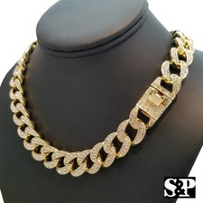 Hip Hop Men's Quavo Gold PT Iced 15mm 18" Miami Cuban Choker Chain Necklace
