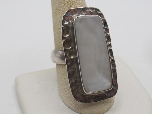 Vintage riesiger gehämmerter Sterling 925 Ring rechteckiger MOP Stein Gr.10 - 12,8 g - Bild 8 von 11