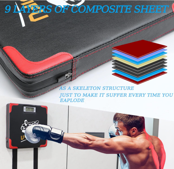 Hoteam Sterkte Tester Punch Force Sensor Verstelbare Hoogte Boksen Training Apparatuur Wandmontage Boksen Boxer Boksen Machine Muur Punch Pad Boksen Bokszak Machine voor Volwassen Kid (Klassiek