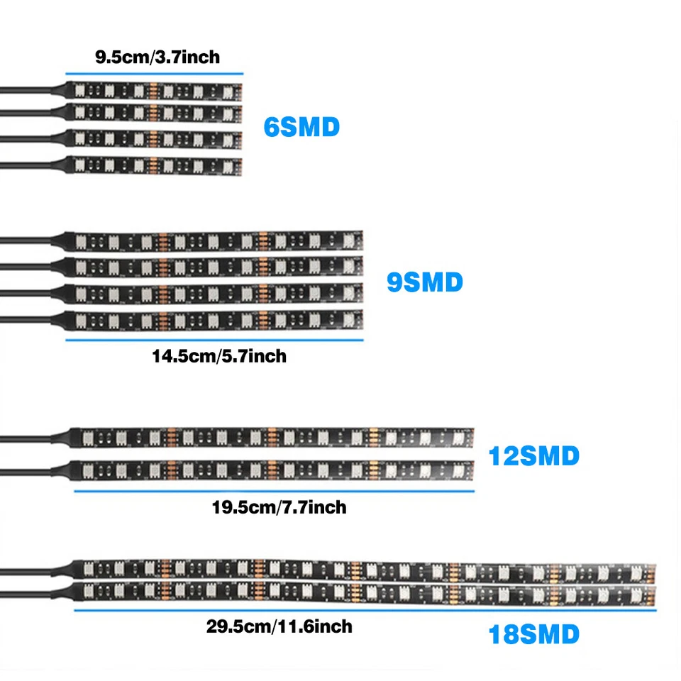 Tira de luces LED impermeables bajo brillo para motocicleta 12 piezas control remoto de neón Foto 2 de 4