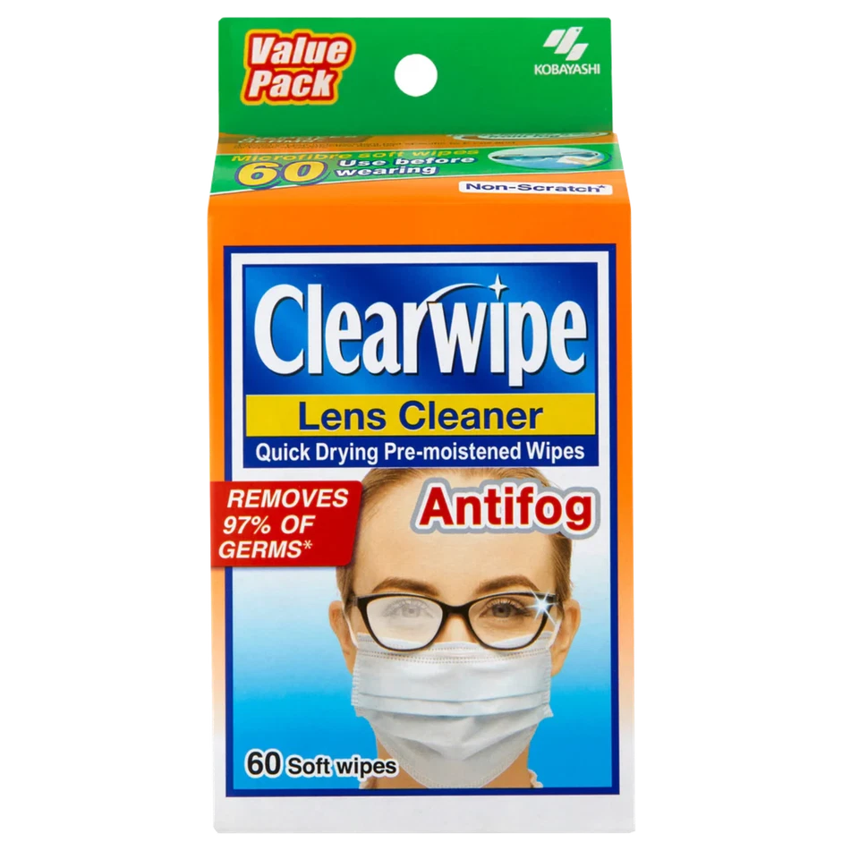 Clearwipe Antifog Lens Cleaner 60 Soft Wipes Keep Glasses Lenses Free From Fog!
