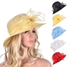 Womens Kentucky Derby Floral Wide Brim Church Dressy Wedding Sun Bridal Hat A323