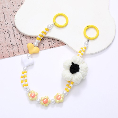 Plush Flowers Love Beaded Mobile Phone Chain Anti-Lost Lanyard Keychain Pend GF - Zdjęcie 17 z 17
