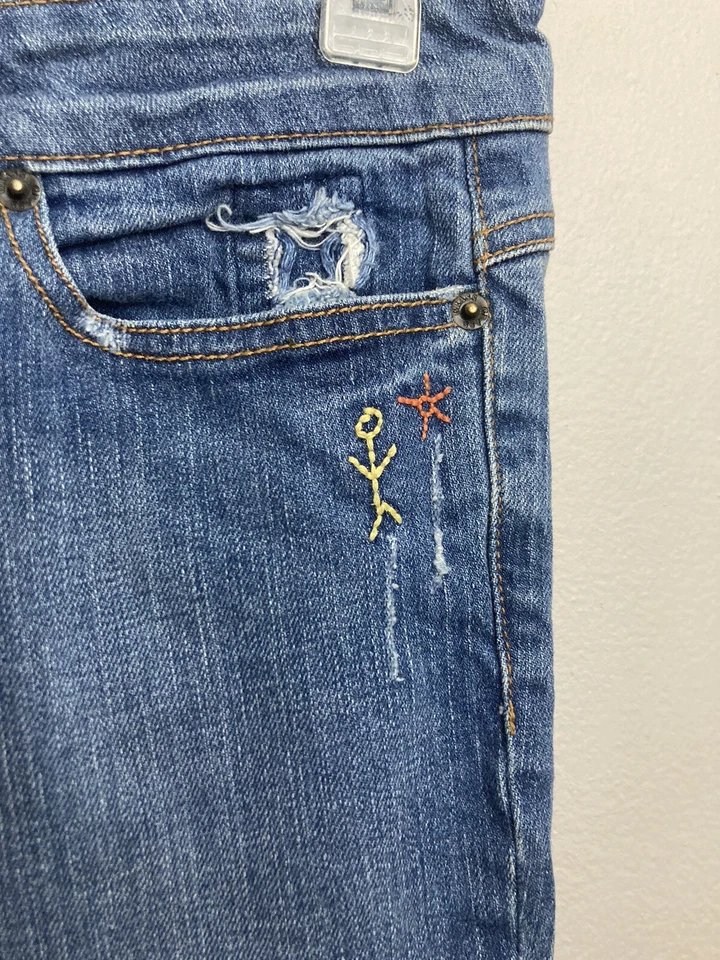 Pantalones de mezclilla para mujer Grass Los Angeles talla 12 31 tiro bajo Y2K festival boho bordados Foto 3 de 4