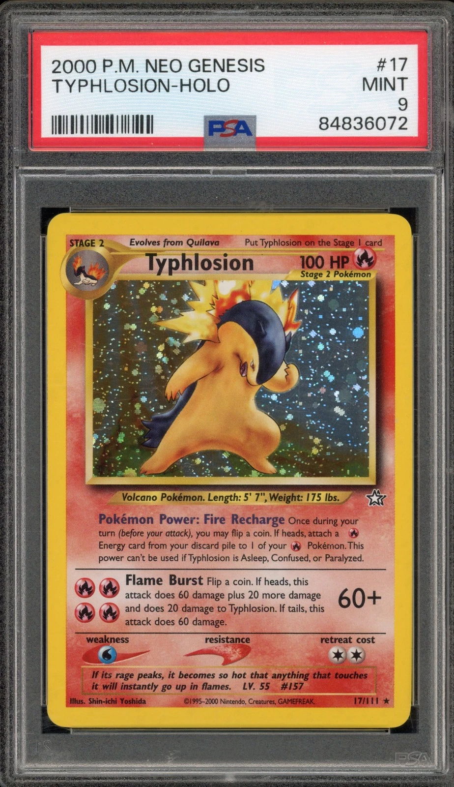 Pokemon Typhlosion Neo Genesis Unlimited Holo Rare #17 PSA 9 Mint