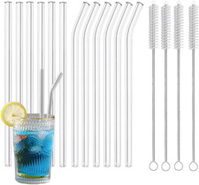 16 Pack Reusable Glass Straws,Size  Set of 6 Straight and 6 Bent with 4 Cleaning