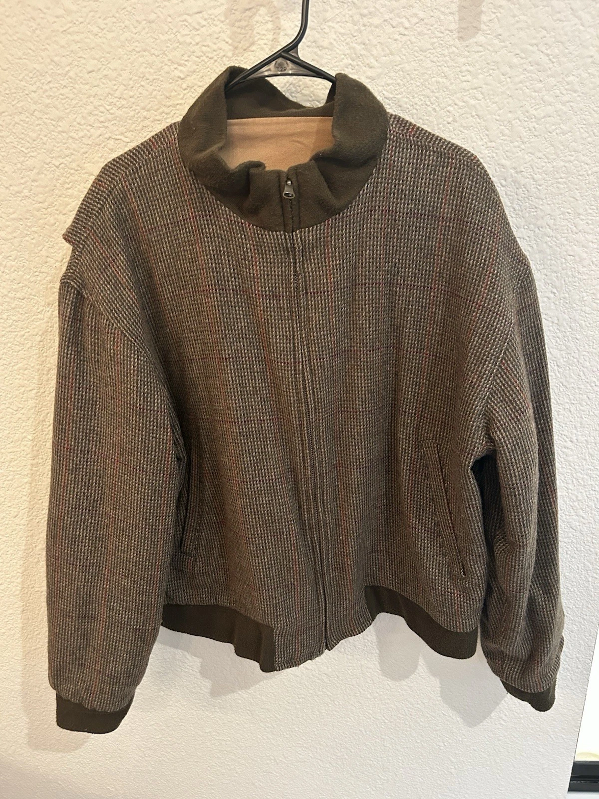 VINTAGE Polo Ralph Lauren Wool Tweed Cotton Reversible Bomber Jacket Large L USA