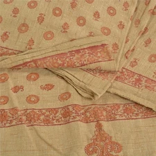 Sanskriti Vintage Long Ivory Pure Handloom Cotton Shawl Block Print Scarf Stole 