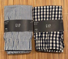 GAP 2 Pair MEN Boxer 100 Cotton Blue Stripe Checker XXL 42-44
