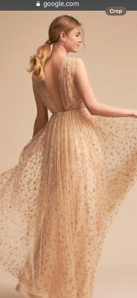 BHLDN Deep Plunge Champagne Gold Wedding/ Event Dress  Size 4 Altered  - Image 2 of 4