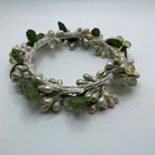 Candle Ring Holder Green Pearl Floral Wreath Centerpiece Table Decoration