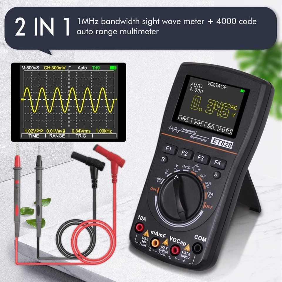 ET828 2 in 1 Intelligent Graphical Digital Oscilloscope Multimeter 1MHz 2.5MSPS - Image 3 of 4