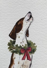 ACEO Original Mixed Media Painting Art Christmas Dog