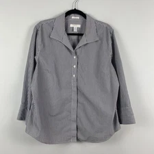Chicos No Iron Button Up Shirt Size 3 US XL Gray White Stripe