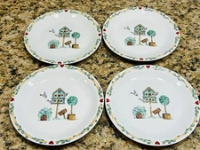 Vintage Thomson Pottery Bird House Set of 4-7-5/8”Stoneware Salad Plates