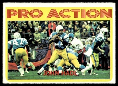 1972 TOPPS JOHN HADL SAN DIEGO CHARGERS PRO ACTION #254 WHT LINE FRM SCAN