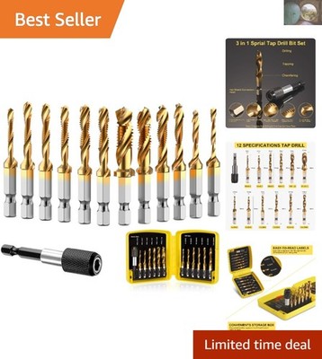 Titanium-Coated 13-Piece Drill Tap and Tapping Bit Tool for High Efficiency