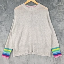 Alashan Cashmere Sweater Large Gray Rainbow Pullover Quiet Luxury Preppy NWT