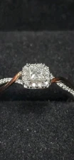Princess-Cut Diamond Square Frame Twist Engagement Ring in 14K Two-Tone Gold