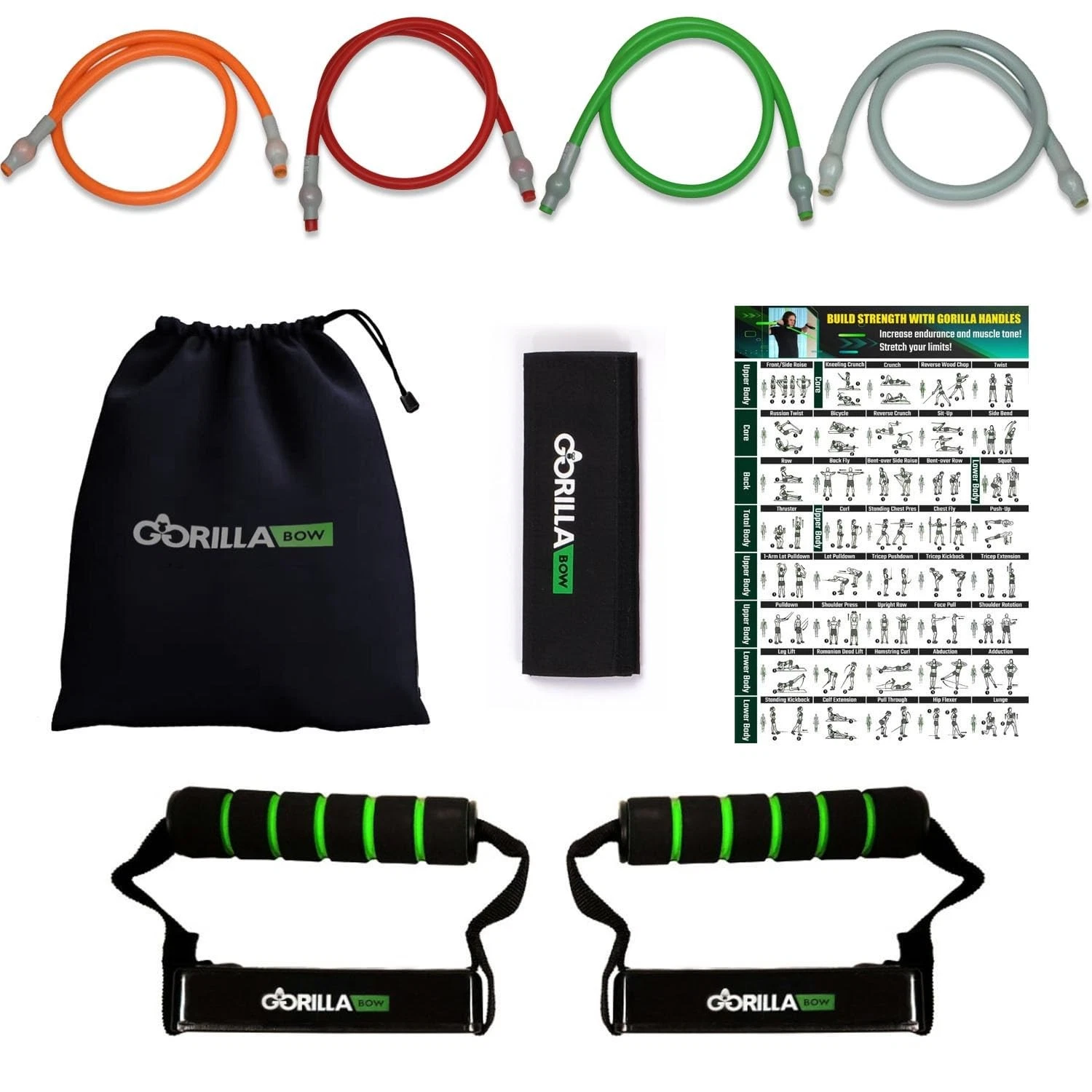 Gorilla Bow Resistance Bands with Handles Quick-Lock Multi-Layer Green