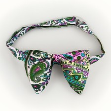 Handmade Lime Green/Pink Paisley Bow tie Vintage style 70 s Pretied Formal