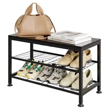 3-Tier Shoe Rack Bench - Entryway Organizer with Shoe Storage, Sturdy Shoe Sh...