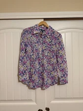 Modcloth Flower Patch Pleasantries Blouse Small Purple Floral Print Button NEW
