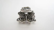 Small mini silver metal gray crystal butterfly shaped hair claw clip bridal clip