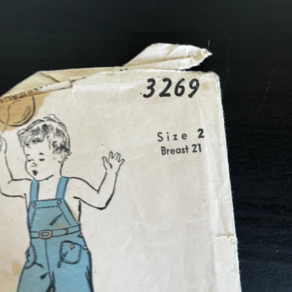 Vintage 1940s Advance 3269 Toddler Bib Overalls Two Lengths Sewing Pattern 2 CUT - Image 3 of 4