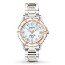 BULOVA 98P187 Marine Star Diamond Mother-of-Pearl Dial Ceramic Ladies Watch 495