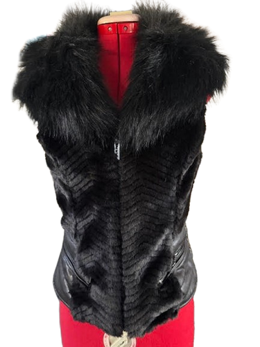 Womens Faux Fur & Leather Moto Zip-Up Vest Jacket Black X-Small Guess - Picture 13 of 13