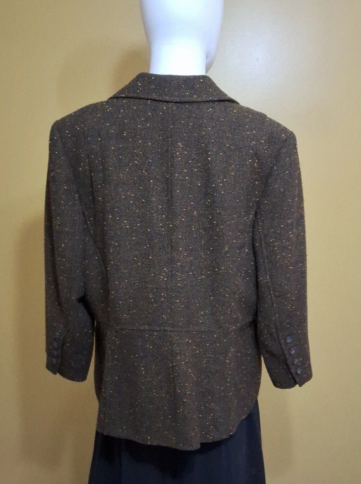 Daisy Fuentes 棕色粗花呢羊毛混纺西装外套 16w — 第 2/4 张图片