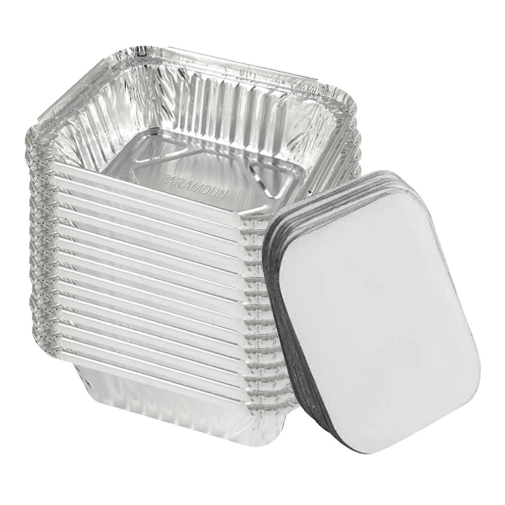 250 x 450ml Aluminium Foil Containers with Lid Takeaway Restaurant Baking Tin