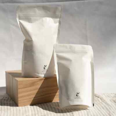 Grounded Packaging Compostable Stand Up Pouch, White Paper, 190mmx250mm+50/50mm