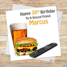 Personalised BEER Birthday Card Burger Pint Friend Dad Brother Son Grandad Drink