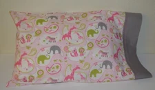 Travel Pillowcase One Handmade Toddler size New cotton paisley animals Pink Gray