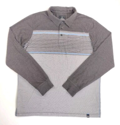 PrAna Marco Polo Long Sleeve Charcoal Gray Polo Shirt Men's Sz Medium M2MARC314