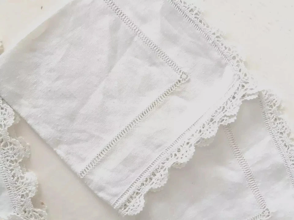 4 SERVIETTES à Thé Anciennes Brodées Ajourées avec Dentelle TBE - Photo 4/4