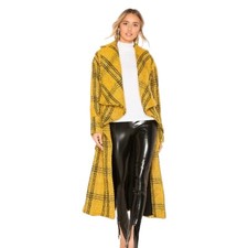 Nwt Tularosa Sawyer Coat Mustard Yellow Black Plaid Long Heavyweight Sz Xs