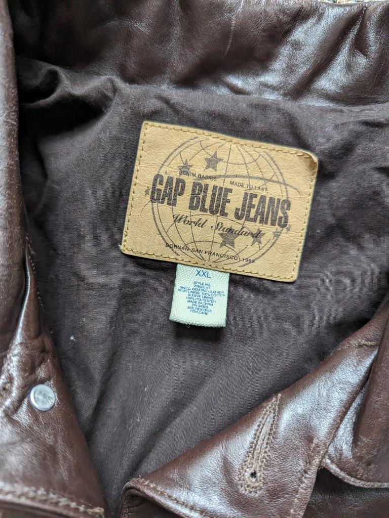 vintage GAP trucker LEATHER jacket 2XL brown 2000s y2k motorcycle 
