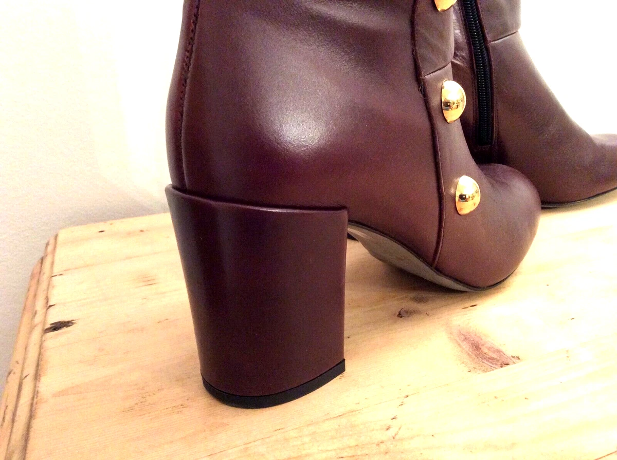 Carvela burgundy block heel gold stud ankle calf boots.UK 7 EU 41