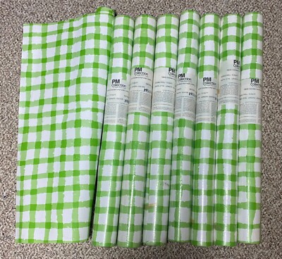 Double Roll 1970s Green Gingham Lattice Grid Vinyl Wallpaper 72 Sq Ft.