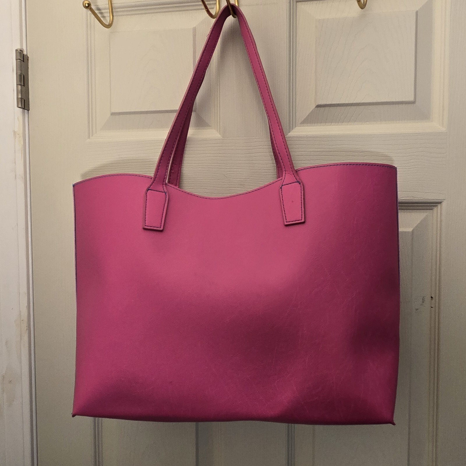 Juicy Couture Large Shopper Pink Tote Bag Purse Blue Terquise Velvet Lining 19 W image 8