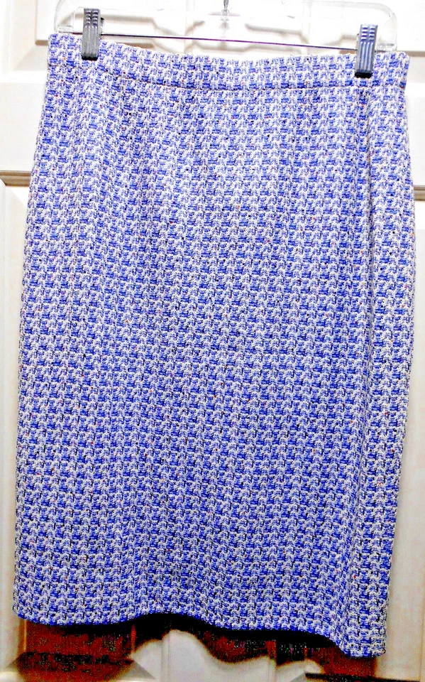 Falda St. John azul, blanca y plateada metálica/lentejuelas talla 8