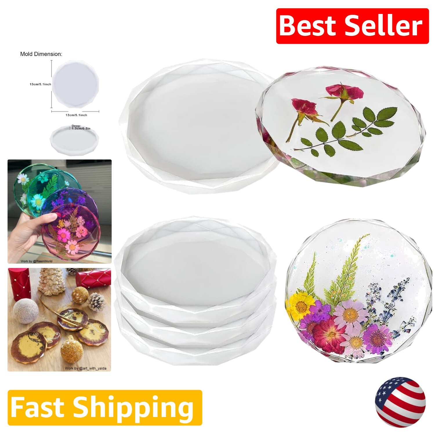 4 Pack Round Geode Coaster Silicone Molds for Epoxy Resin Casting